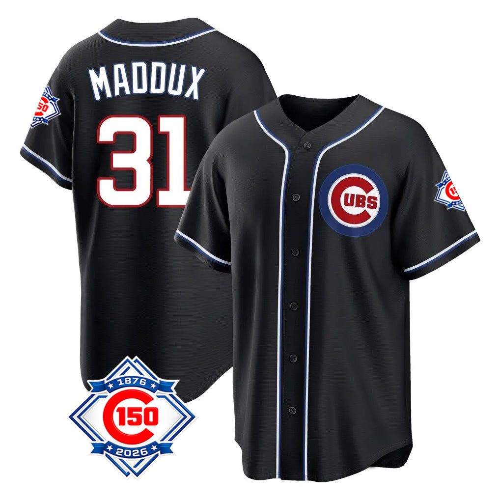 Ndoa C.Cubs #31 Greg Maddux Player Black Fashion Out 150th Anniversary Game Stitched Jerseys