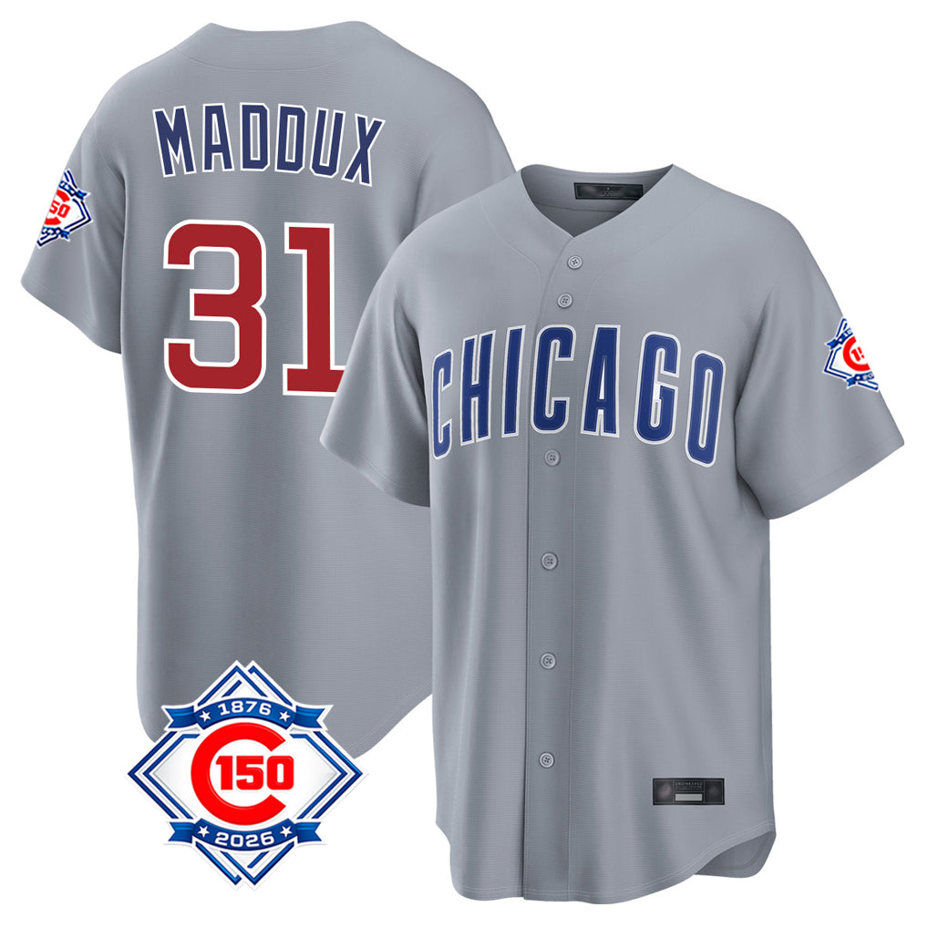 Ndoa C.Cubs #31 Greg Maddux Player Gray 150th Anniversary Home Game Stitched Jerseys