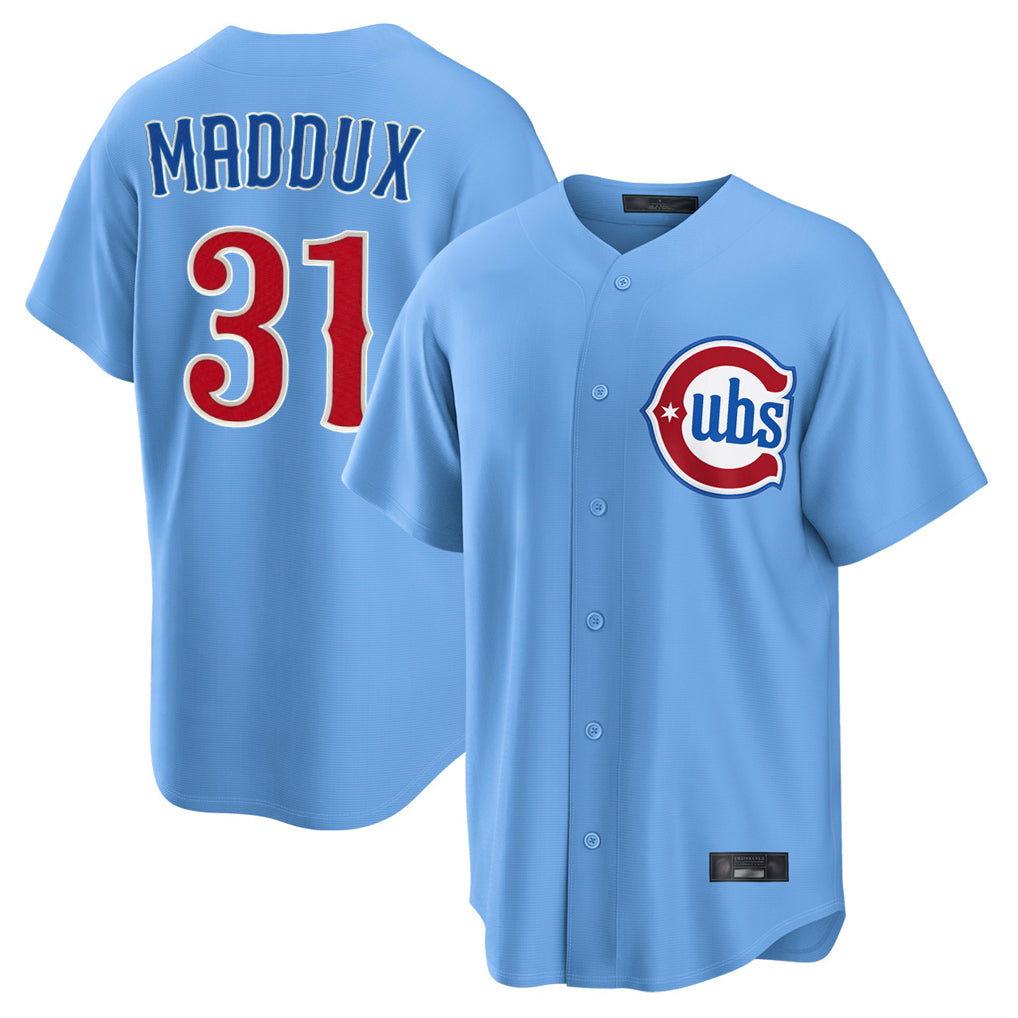 Ndoa C.Cubs #31 Greg Maddux Player Light Blue Home Game Stitched Jerseys