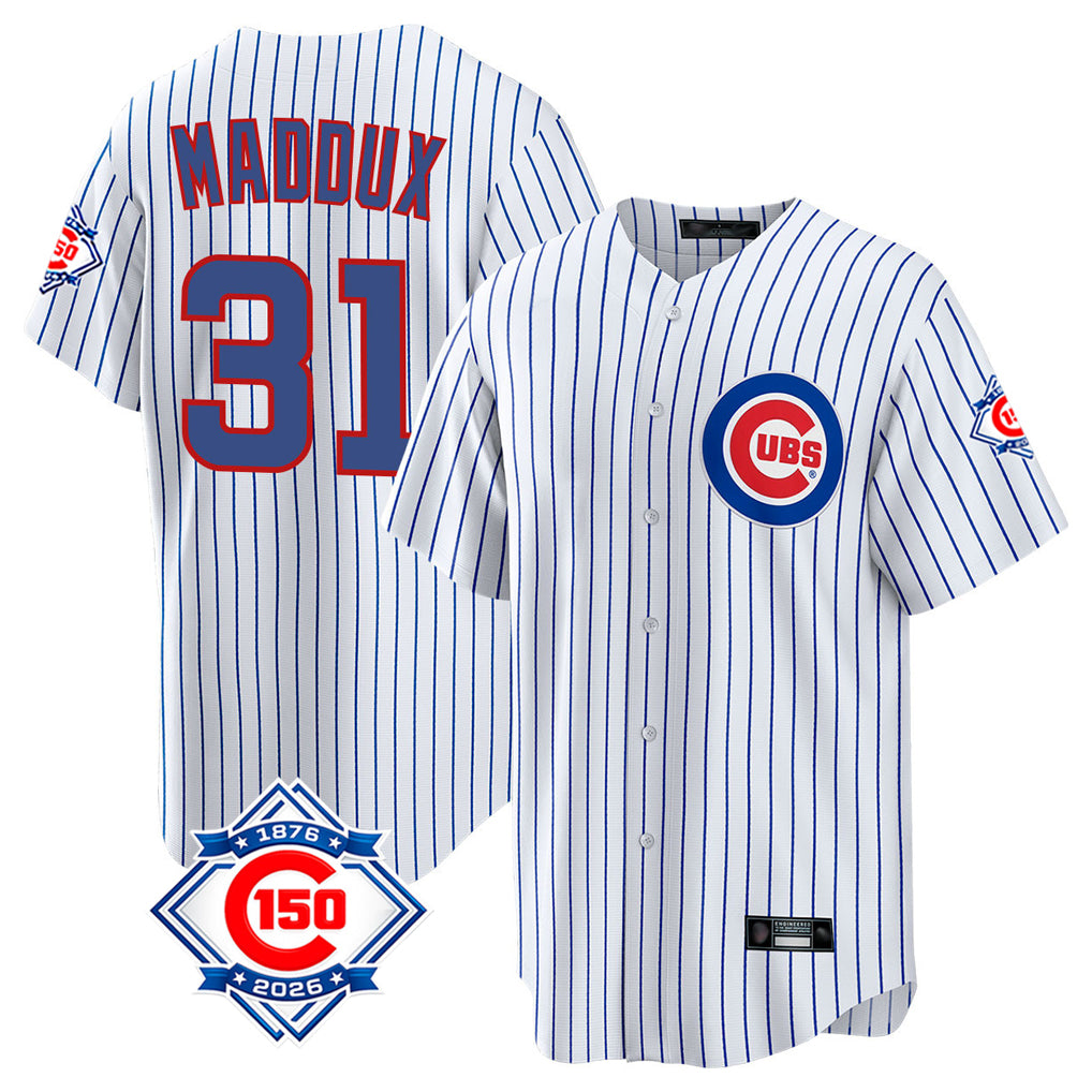 Ndoa C.Cubs #31 Greg Maddux Player White 150th Anniversary Home Game Stitched Jerseys