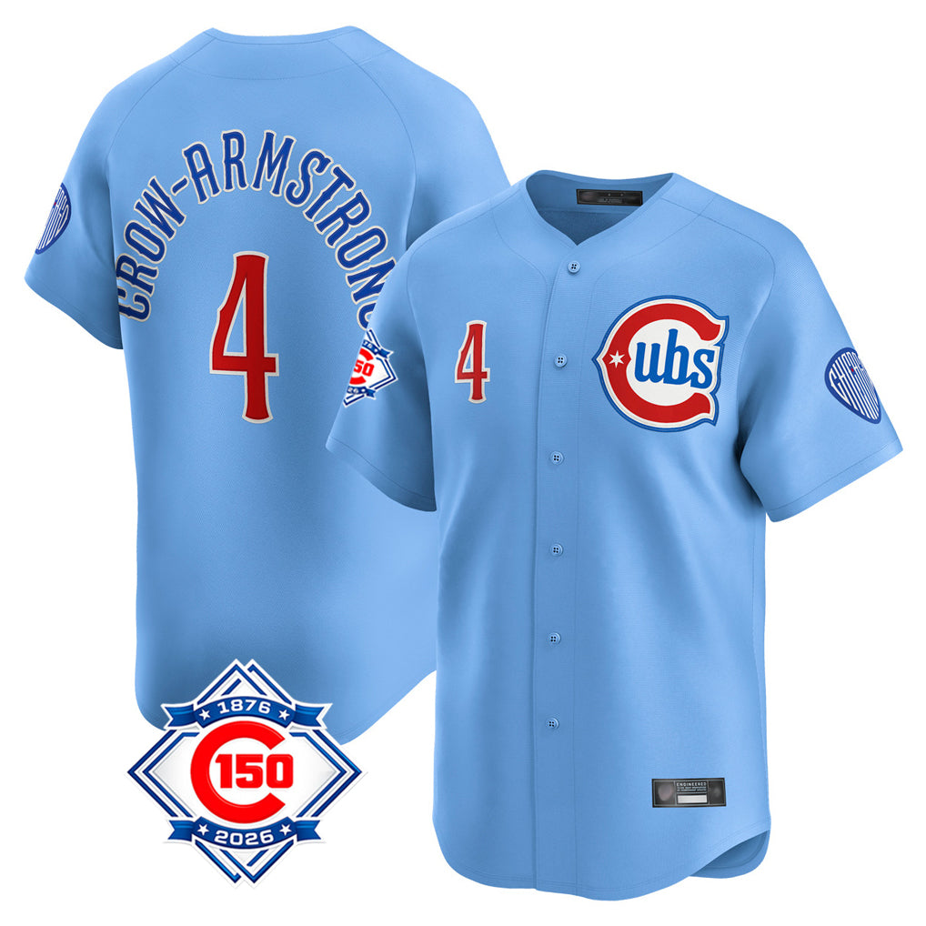 Ndoa C.Cubs #4 Pete Crow-Armstrong Player Light Blue 150th Anniversary Limited Home Stitched Jerseys