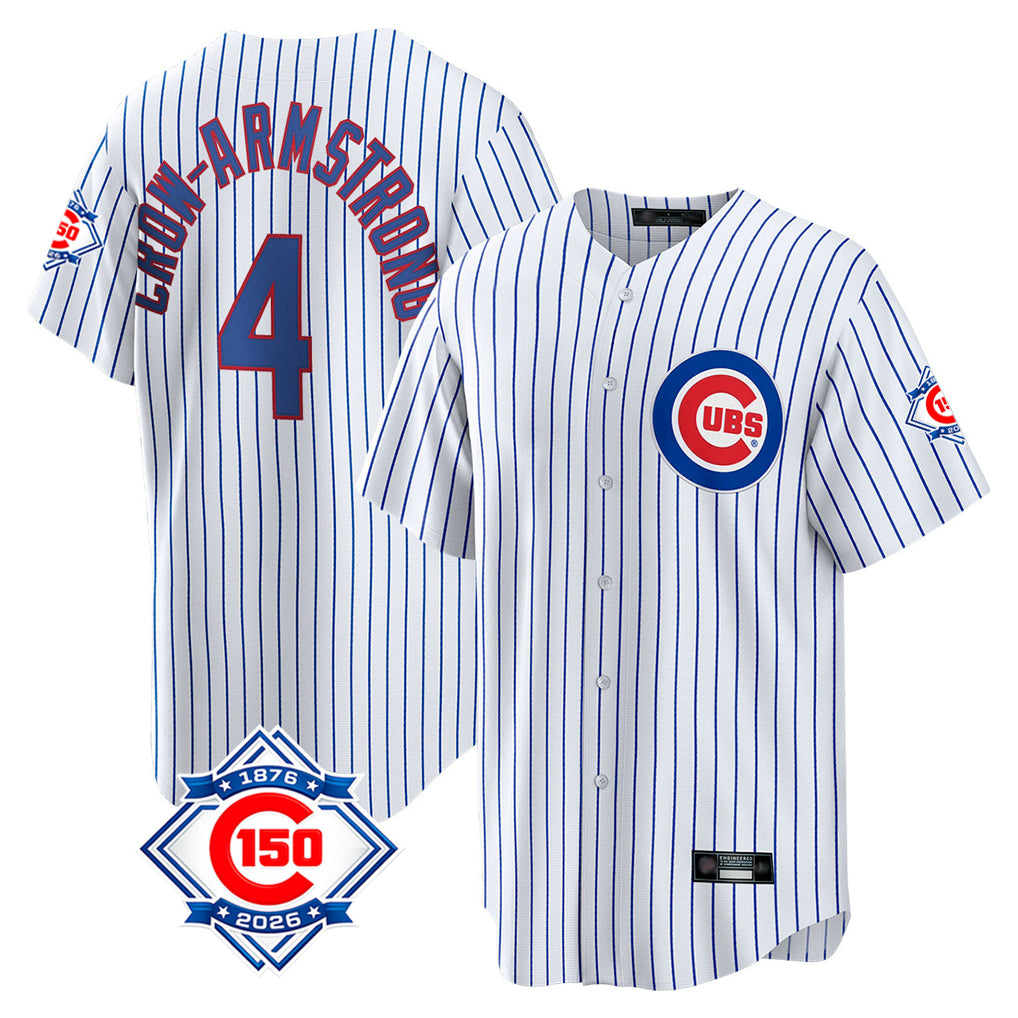 Ndoa C.Cubs #4 Pete Crow-Armstrong Player White 150th Anniversary Home Game Stitched Jerseys