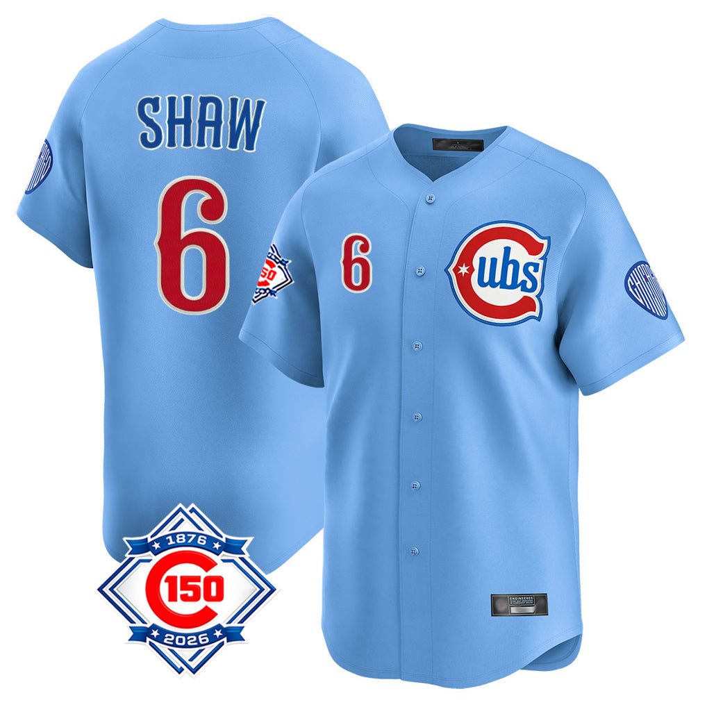Ndoa C.Cubs #6 Matt Shaw Player Light Blue 150th Anniversary Limited Home Stitched Jerseys