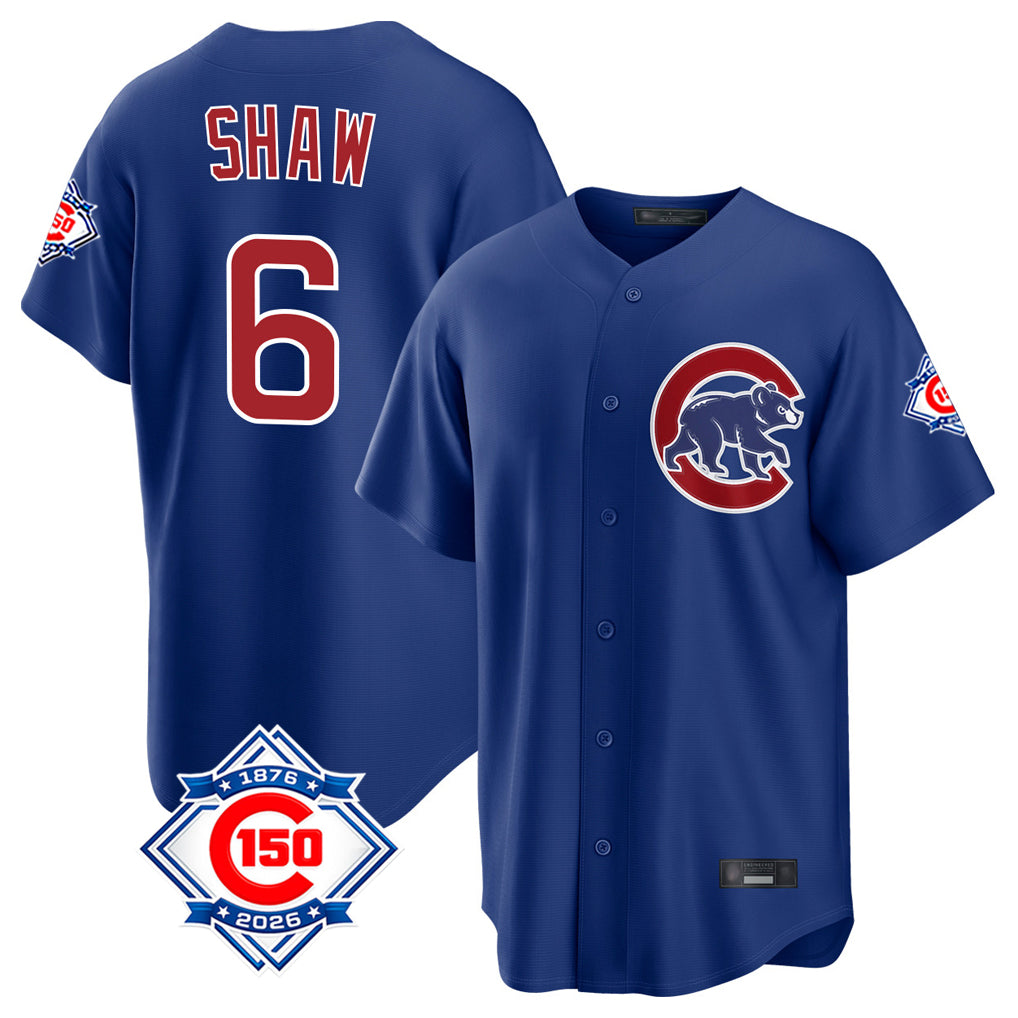 Ndoa C.Cubs #6 Matt Shaw Player Royal 150th Anniversary Home Game Stitched Jerseys