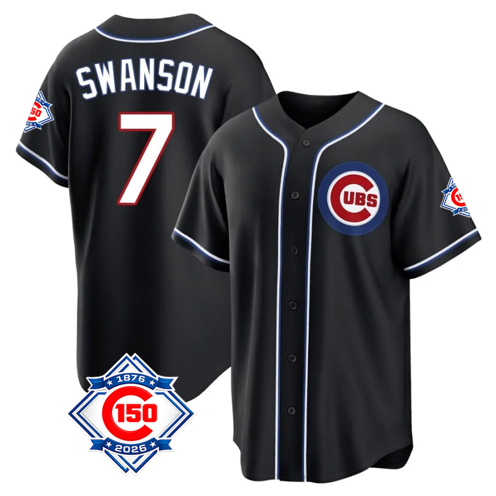 Ndoa C.Cubs #7 Dansby Swanson Player Black Fashion Out 150th Anniversary Game Stitched Jerseys