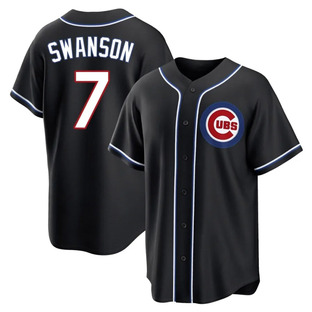 Ndoa C.Cubs #7 Dansby Swanson Player Black Fashion Out Game Stitched Jerseys