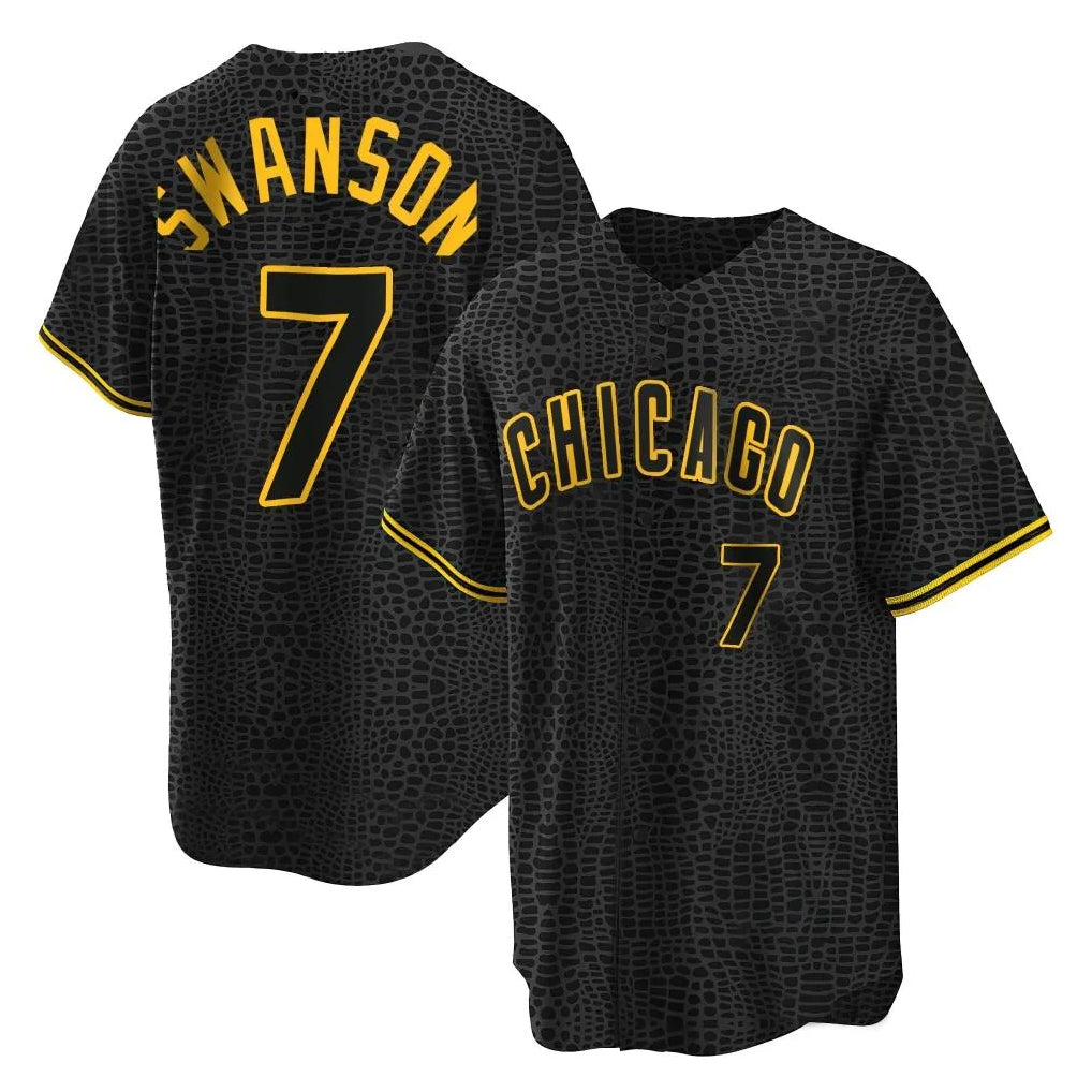 Ndoa C.Cubs #7 Dansby Swanson Player Black Snake Skin City Game Stitched Jerseys