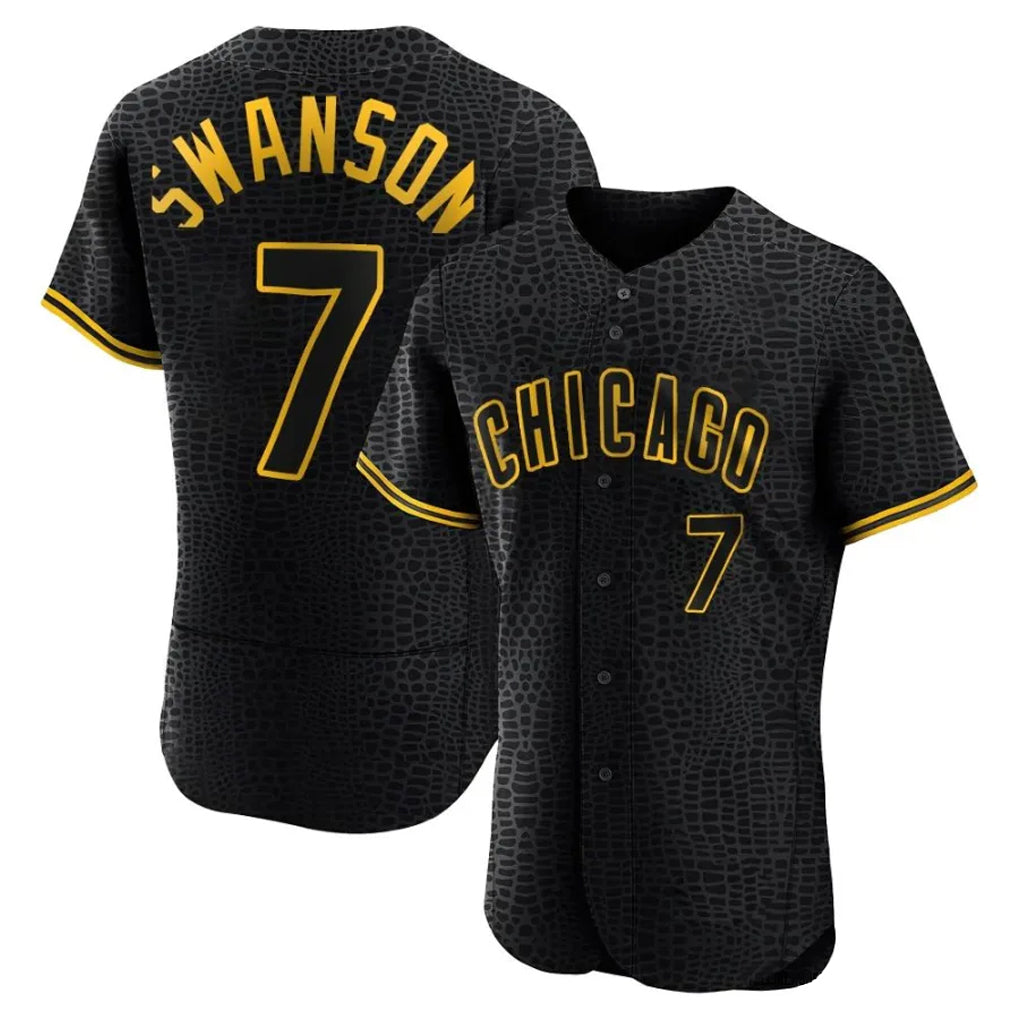 Ndoa C.Cubs #7 Dansby Swanson Player Black Snake Skin City Limited Elite Home Game Stitched Jerseys