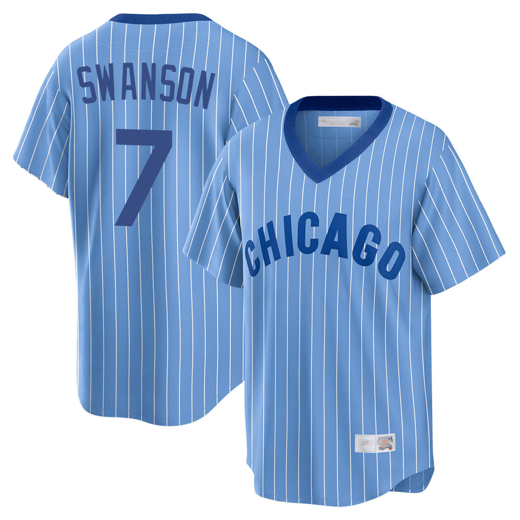 Ndoa C.Cubs #7 Dansby Swanson Player Blue T-shirt Cooperstown Collection Limited Stitched Jerseys