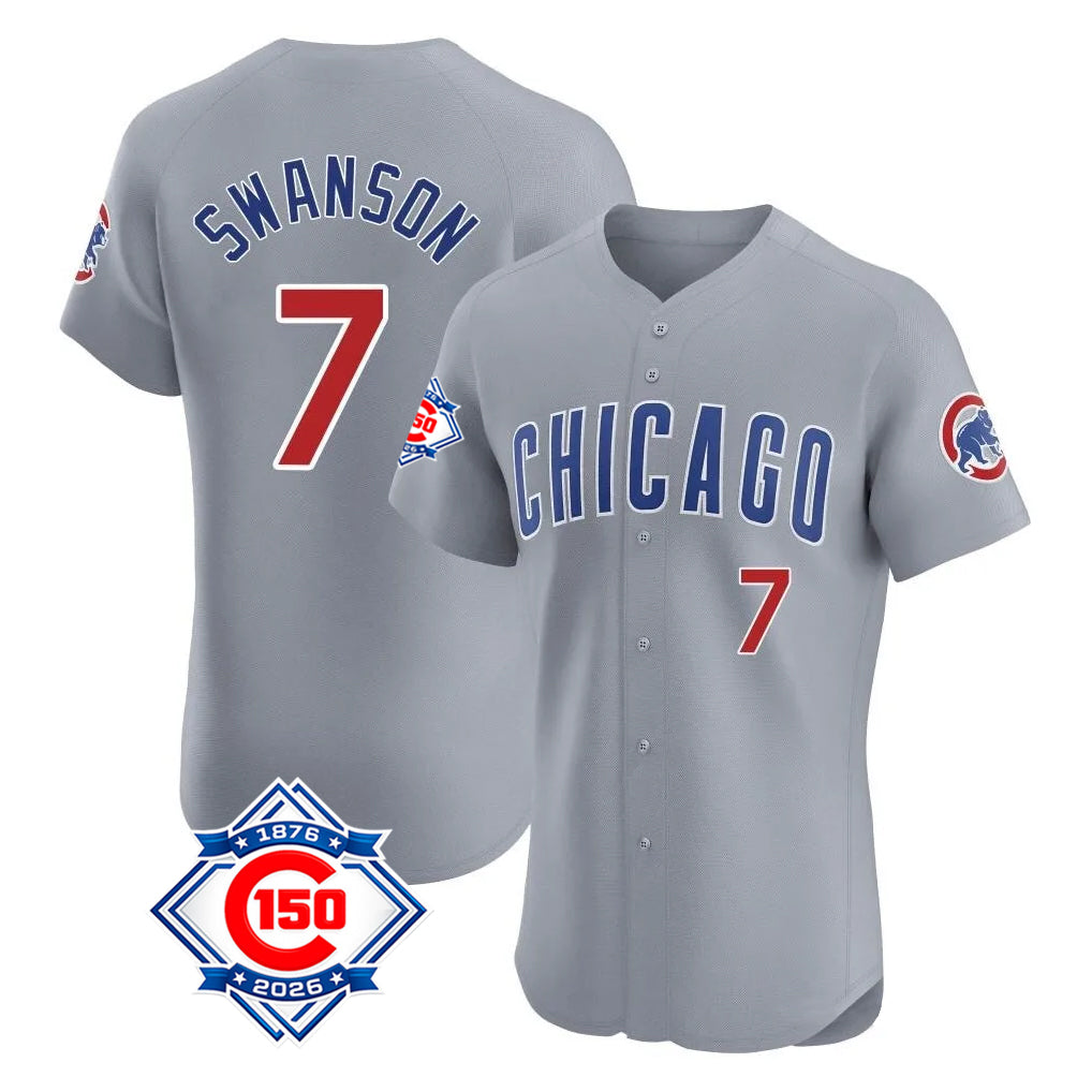 Ndoa C.Cubs #7 Dansby Swanson Player Gray Road 150th Anniversary Limited Elite Home Stitched Jerseys