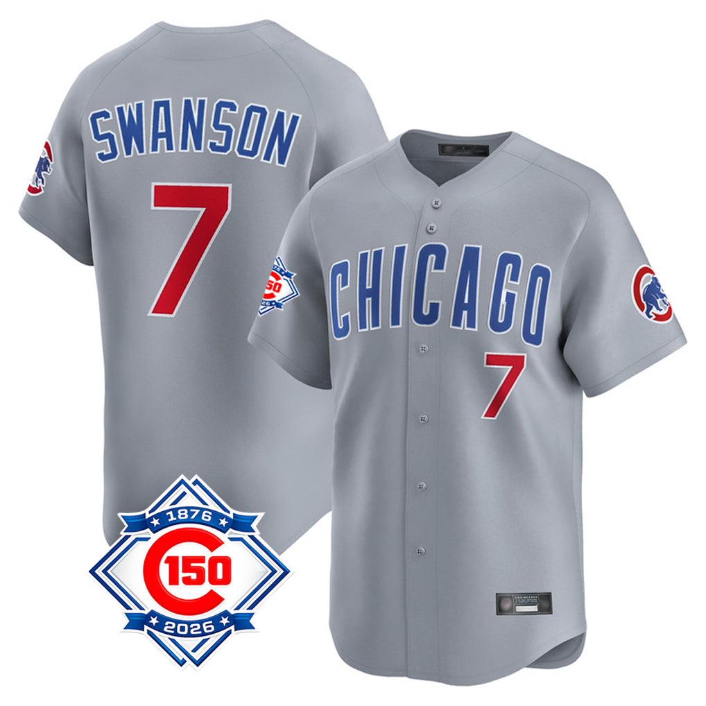 Ndoa C.Cubs #7 Dansby Swanson Player Gray Road 150th Anniversary Limited Home Stitched Jerseys
