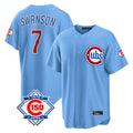 Ndoa C.Cubs #7 Dansby Swanson Player Light Blue 150th Anniversary Home Game Stitched Jerseys