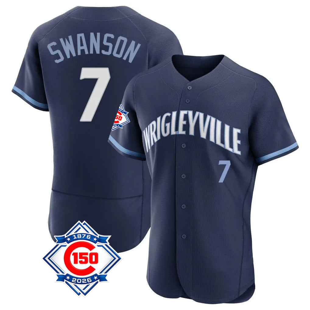 Ndoa C.Cubs #7 Dansby Swanson Player Navy City Connect 150th Anniversary Limited Elite Home Stitched Jerseys