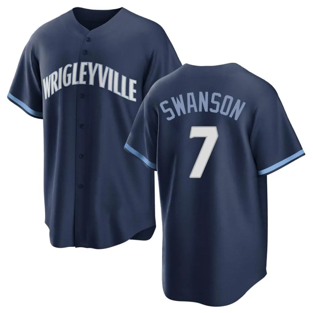 Ndoa C.Cubs #7 Dansby Swanson Player Navy City Connect Home Game Stitched Jerseys