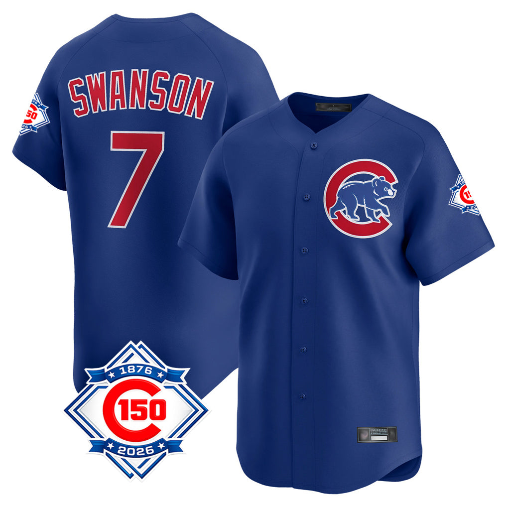 Ndoa C.Cubs #7 Dansby Swanson Player Royal 150th Anniversary Limited Home Stitched Jerseys