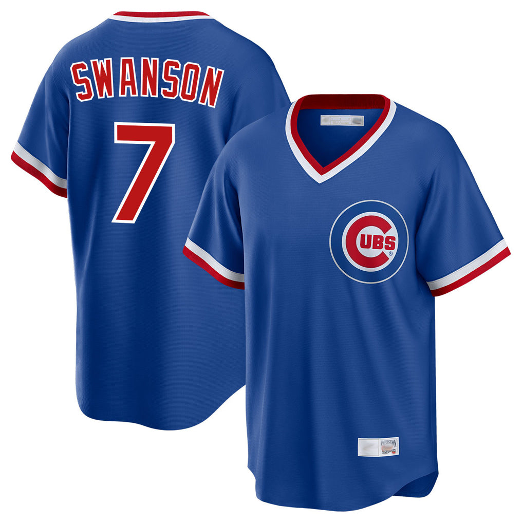Ndoa C.Cubs #7 Dansby Swanson Player Royal T-shirt Cooperstown Collection Limited Stitched Jerseys