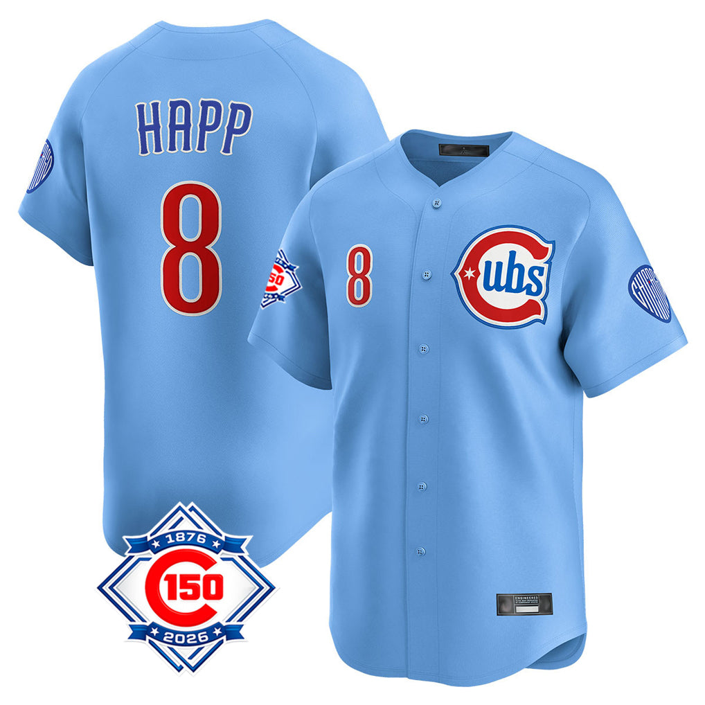 Ndoa C.Cubs #8 Ian Happ Player Light Blue 150th Anniversary Limited Home Stitched Jerseys