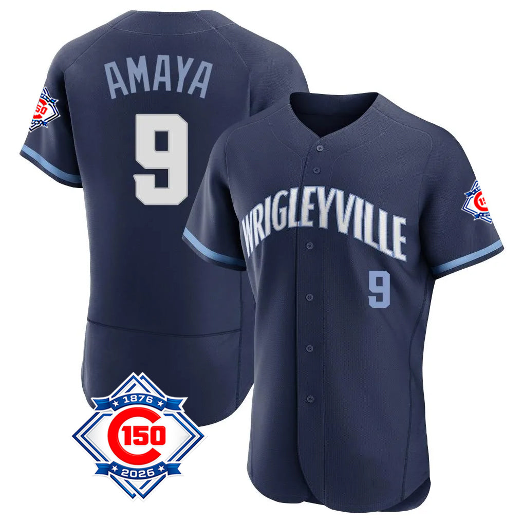Ndoa C.Cubs #9 Miguel Amaya Player Navy City Connect 150th Anniversary Limited Elite Home Stitched Jerseys