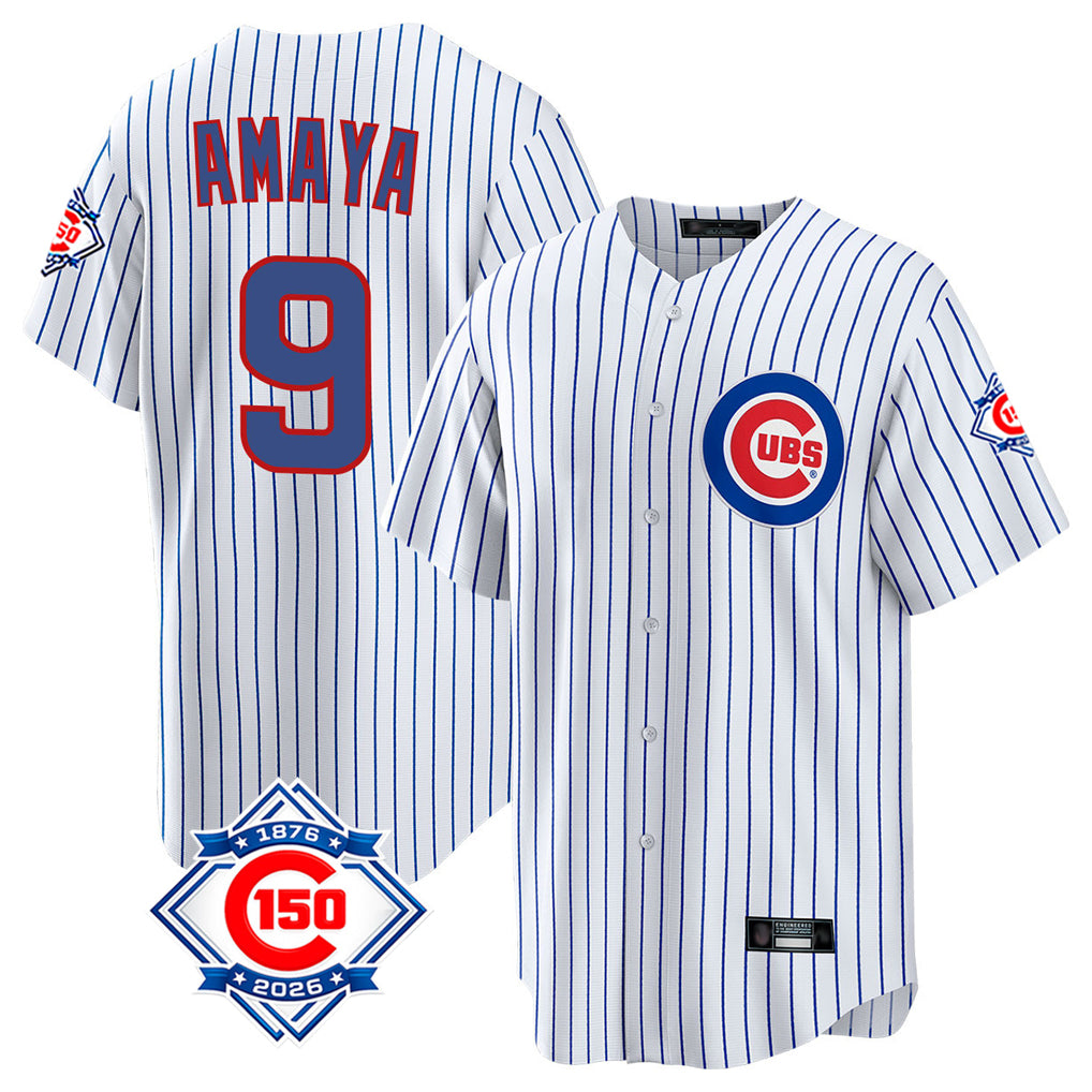 Ndoa C.Cubs #9 Miguel Amaya Player White 150th Anniversary Home Game Stitched Jerseys