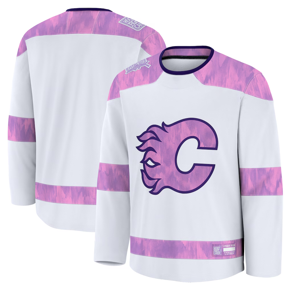 Ndoa C.Flames White 2024 Hockey Fights Cancer Practice Jerseys