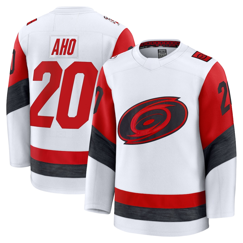 Ndoa C.Hurricanes #20 Sebastian Aho White Away Premium Stitched Jerseys