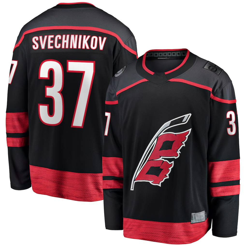 Ndoa C.Hurricanes #37 Andrei Svechnikov Black Home Breakaway Stitched Jerseys