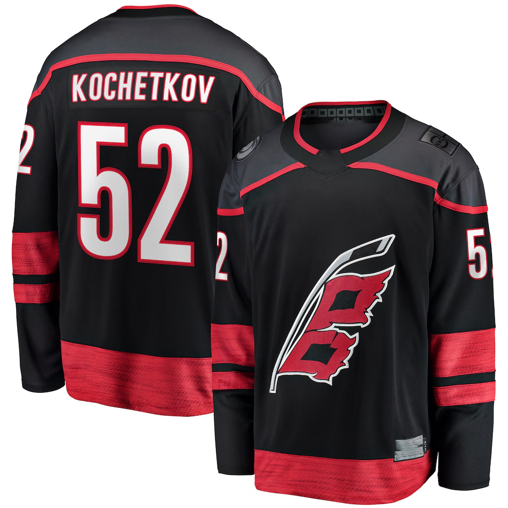Ndoa C.Hurricanes #52 Pyotr Kochetkov Black Home Premier Breakaway Player Stitched Jerseys