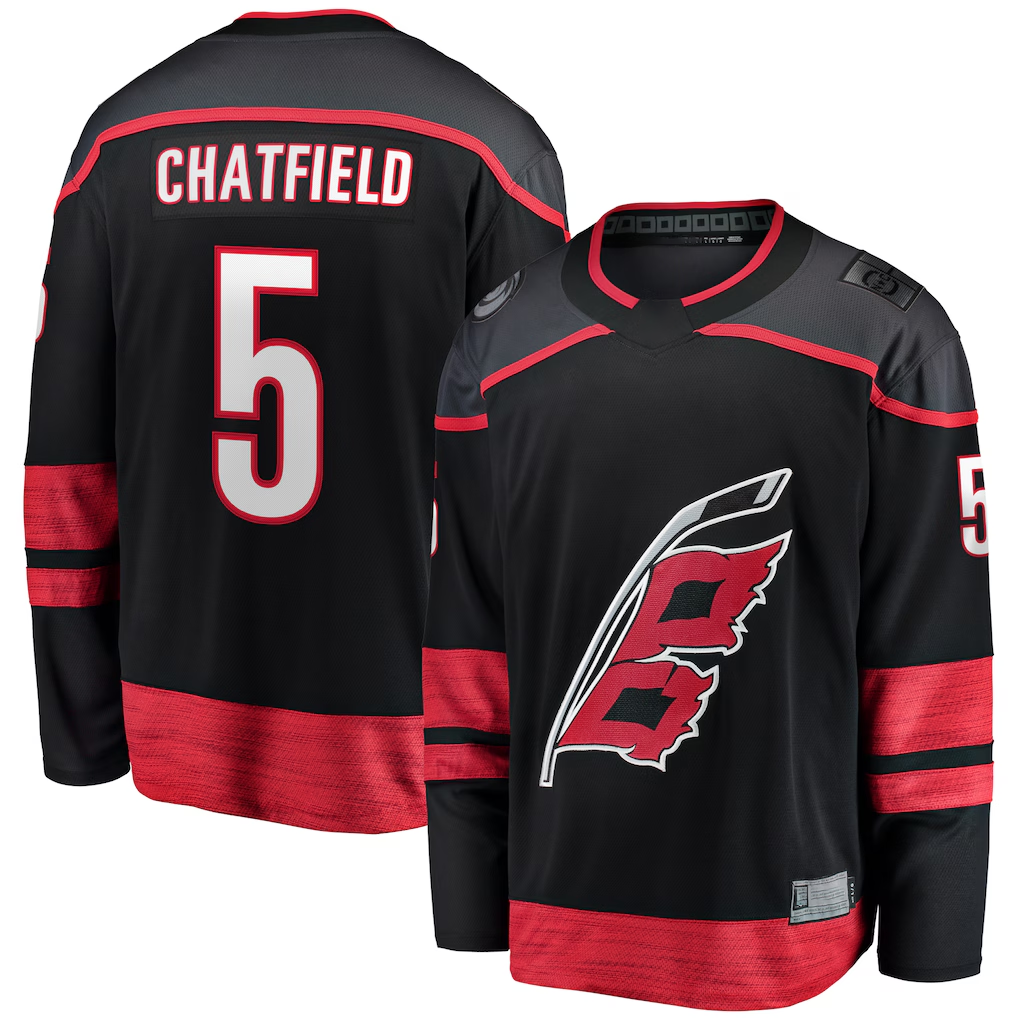 Ndoa C.Hurricanes #5 Jalen Chatfield Black Home Premier Breakaway Player Stitched Jerseys