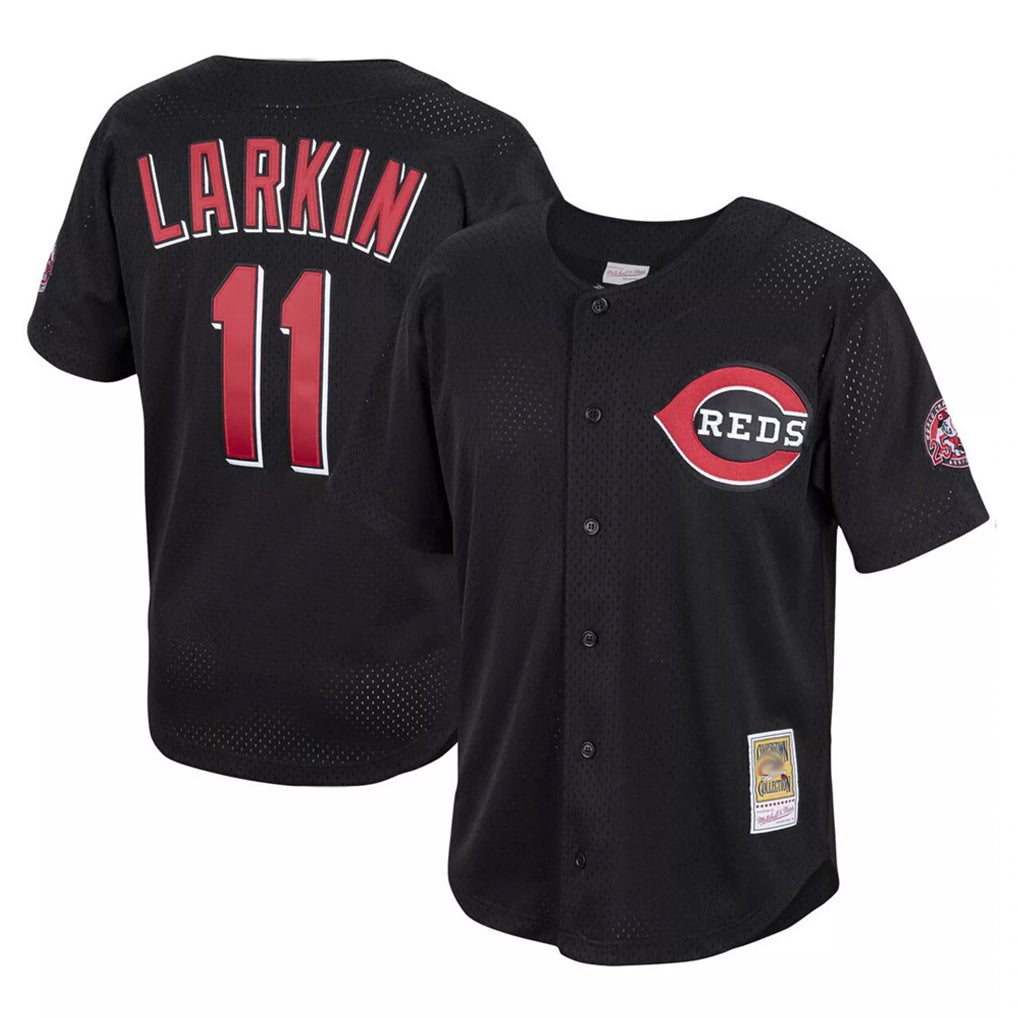 Ndoa C.Reds #11 Barry Larkin Player Mitchell & Ness Black Throwback Cooperstown Mesh Game Stitched Jerseys