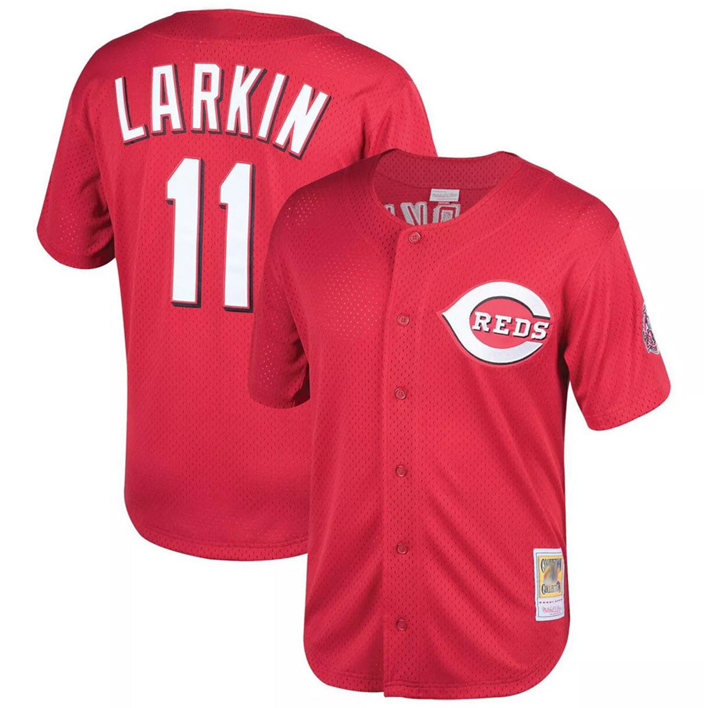 Ndoa C.Reds #11 Barry Larkin Player Mitchell & Ness Red Throwback Cooperstown Mesh Game Stitched Jerseys