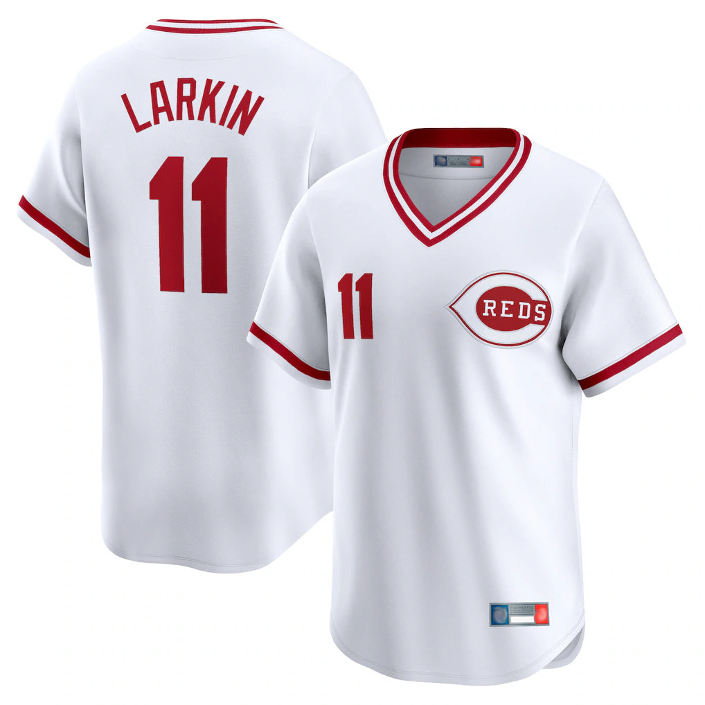 Ndoa C.Reds #11 Barry Larkin Player White Cooperstown Collection Limited T-shirt Home Stitched Jerseys