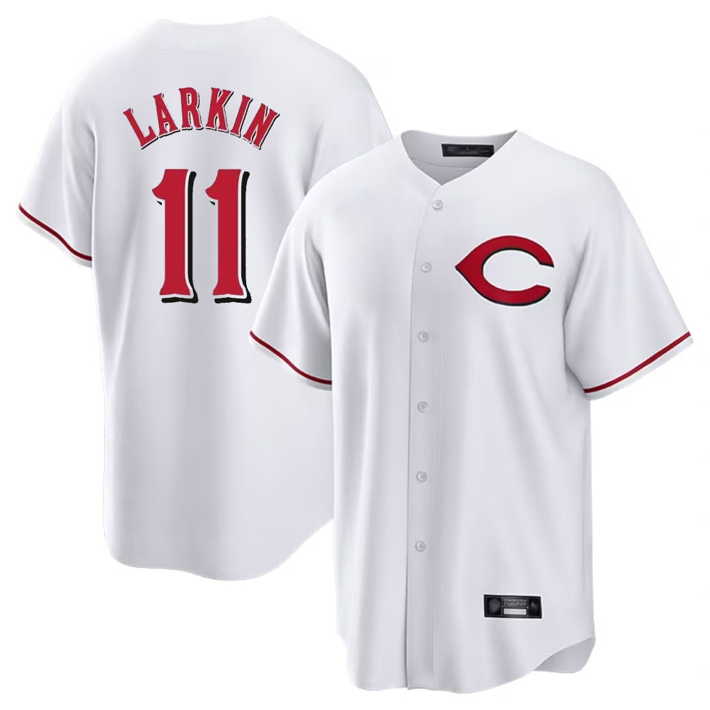 Ndoa C.Reds #11 Barry Larkin Player White Home Game Stitched Jerseys