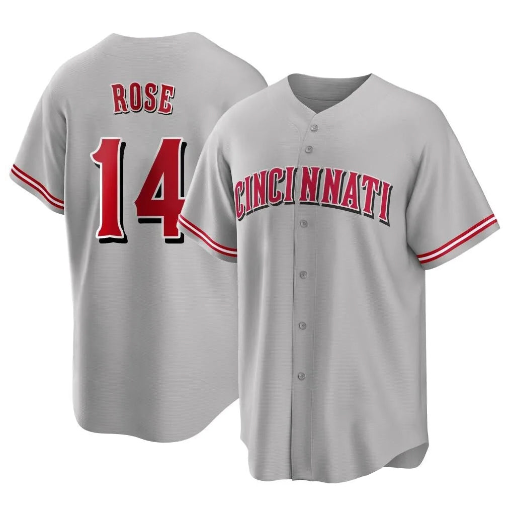 Ndoa C.Reds #14 Pete Rose Player Gray Home Game Stitched Jerseys