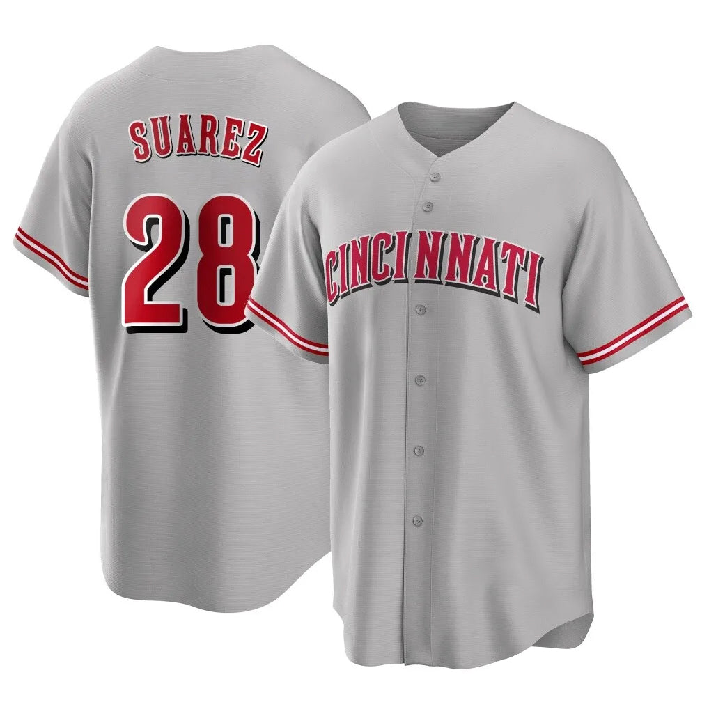 Ndoa C.Reds #28 Eugenio Su¡§¡érez Player Gray Home Game Stitched Jerseys