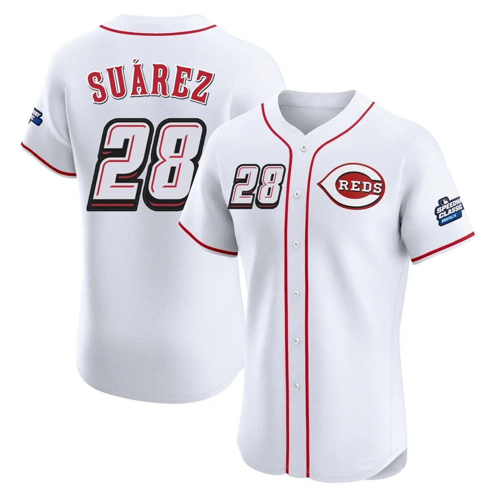 Ndoa C.Reds #28 Eugenio Su¡§¡érez Player White Speedway Classic Limited Elite Home Stitched Jerseys