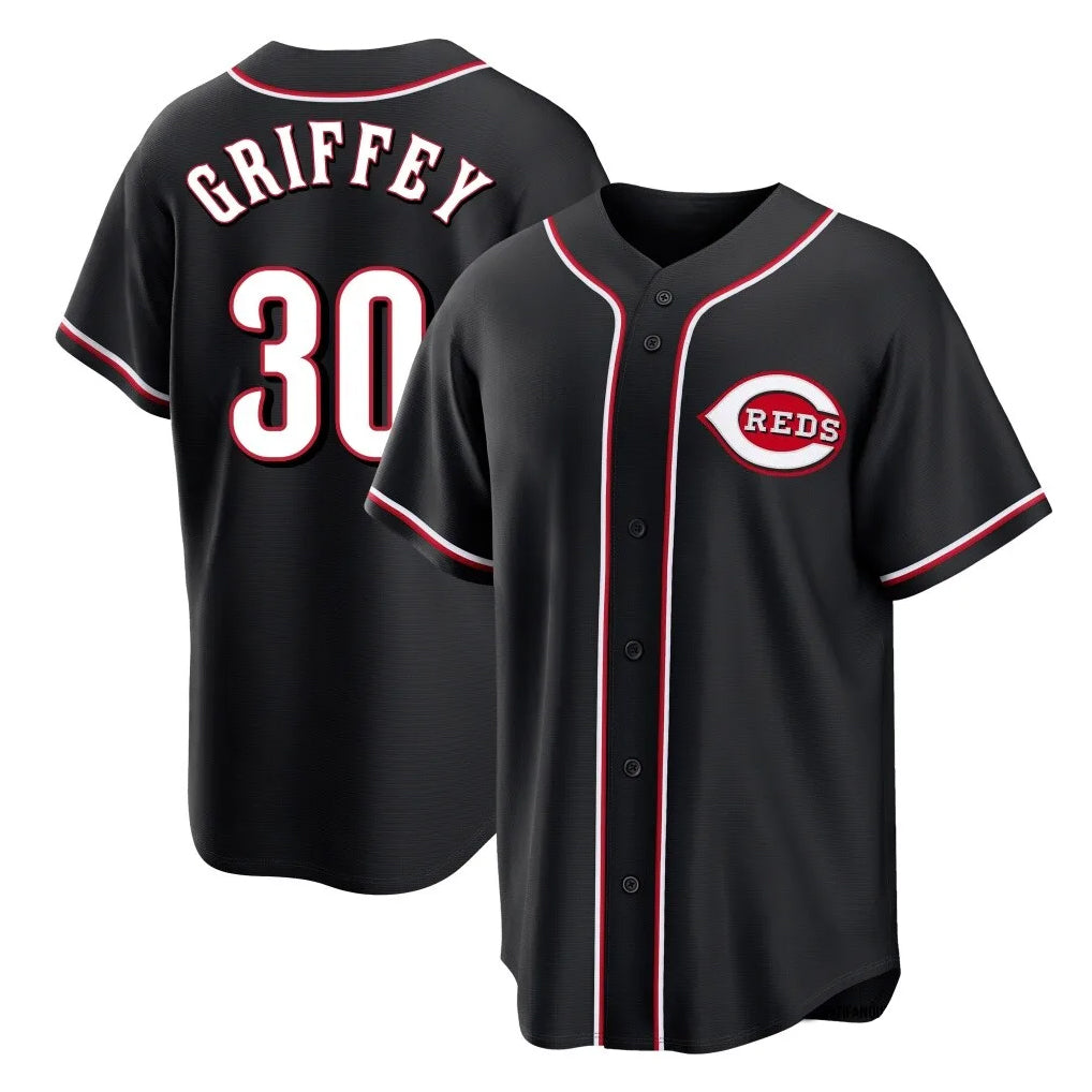 Ndoa C.Reds #30 Ken Griffey Player Black Fashion Out Home Game Stitched Jerseys