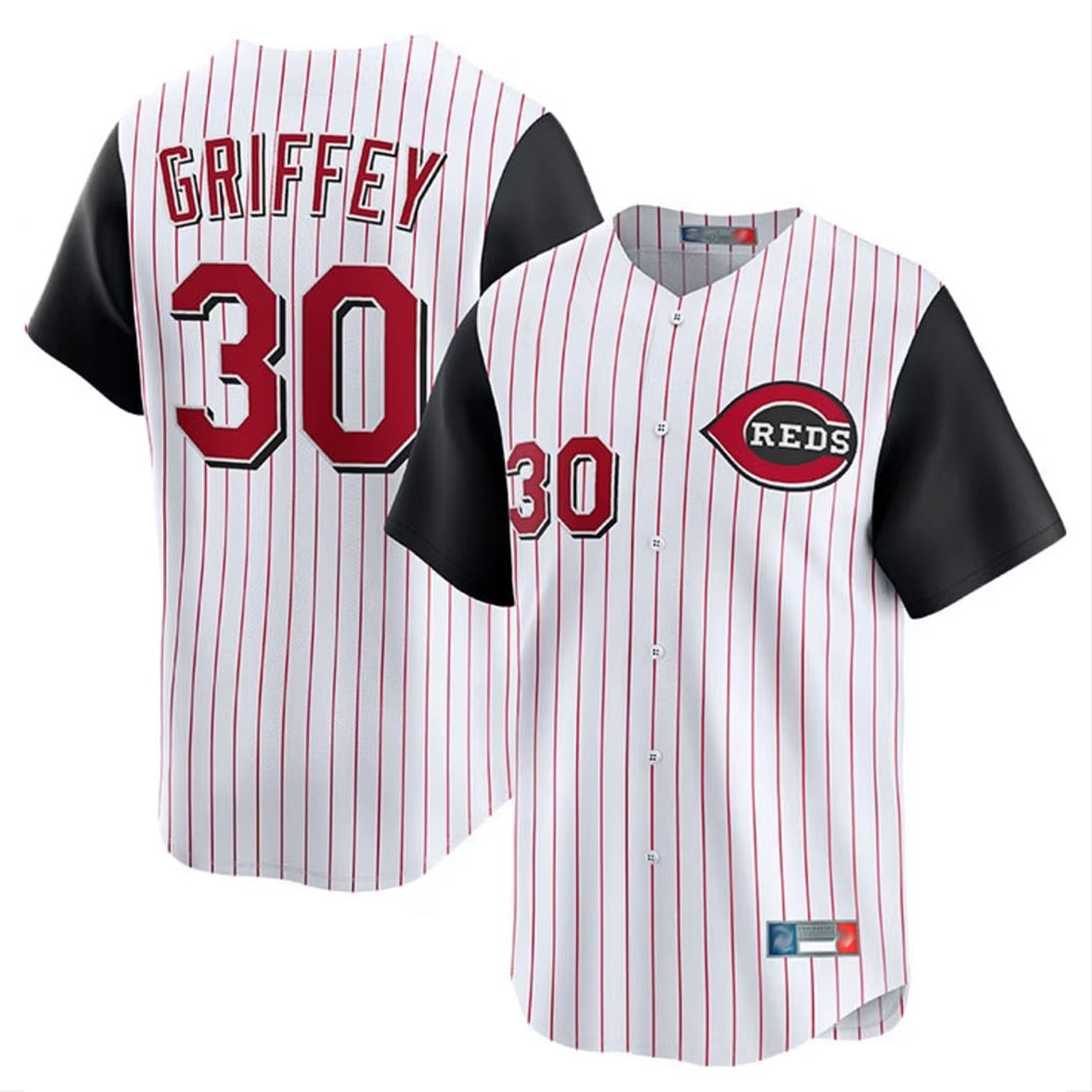 Ndoa C.Reds #30 Ken Griffey Player White Black Stripe Field of Dreams Game Home Stitched Jerseys