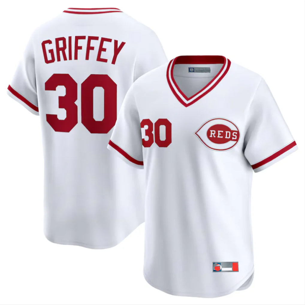 Ndoa C.Reds #30 Ken Griffey Player White Cooperstown Collection Limited T-shirt Home Stitched Jerseys