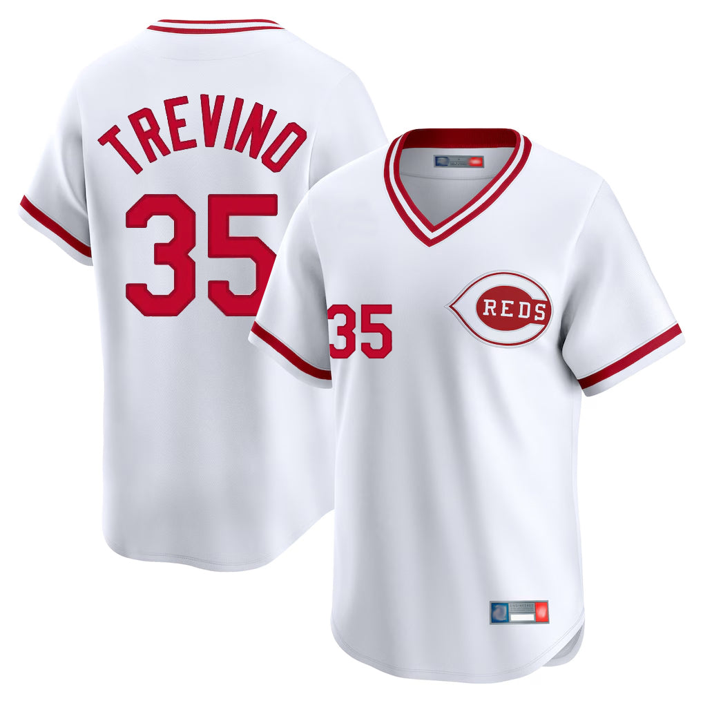 Ndoa C.Reds #35 Jose Trevino Player White Cooperstown Collection Limited T-shirt Home Stitched Jerseys