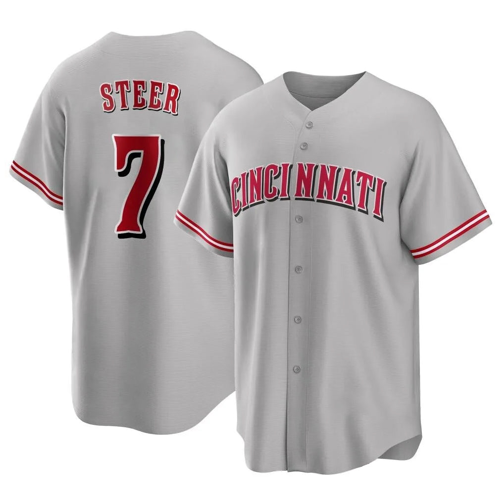 Ndoa C.Reds #7 Spencer Steer Player Gray Home Game Stitched Jerseys