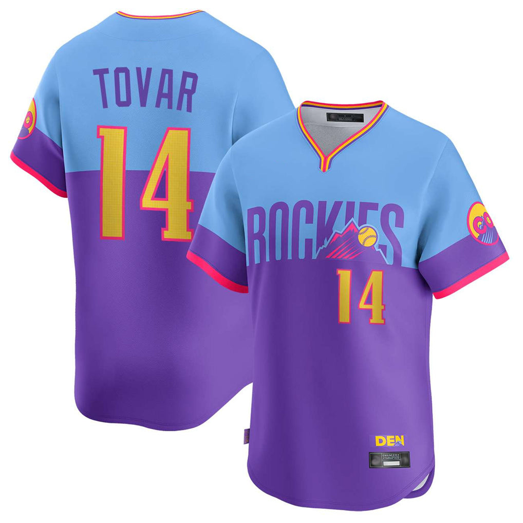 Ndoa C.Rockies #14 Ezequiel Tovar Player Purple-Light Blue City Connect Limited Home T-shirt Stitched Jerseys