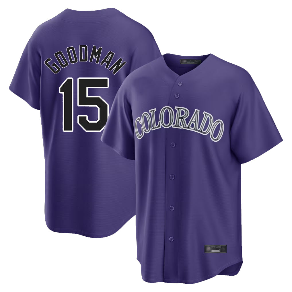 Ndoa C.Rockies #15 Hunter Goodman Player Purple Game Home Stitched Jerseys