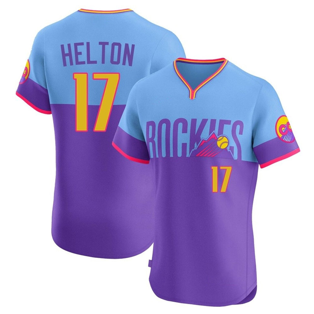 Ndoa C.Rockies #17 Todd Helton Player Purple-Light Blue City Connect Limited Elite Home T-shirt Stitched Jerseys