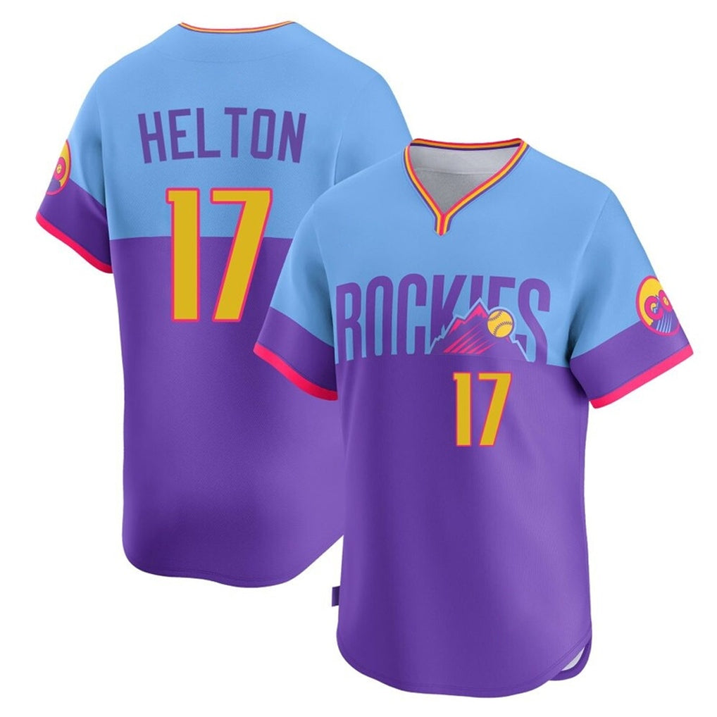 Ndoa C.Rockies #17 Todd Helton Player Purple-Light Blue City Connect Limited Home T-shirt Stitched Jerseys