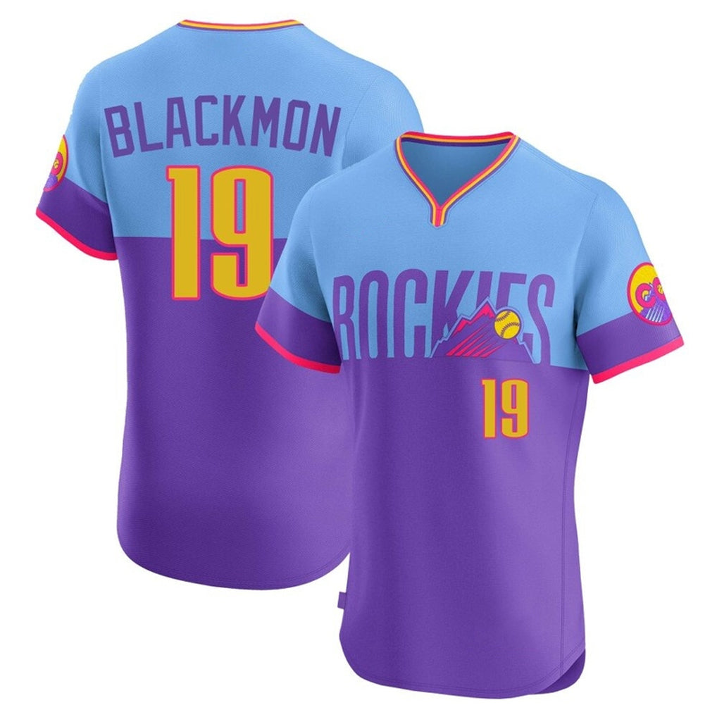 Ndoa C.Rockies #19 Charlie Blackmon Player Purple-Light Blue City Connect Limited Elite Home T-shirt Stitched Jerseys