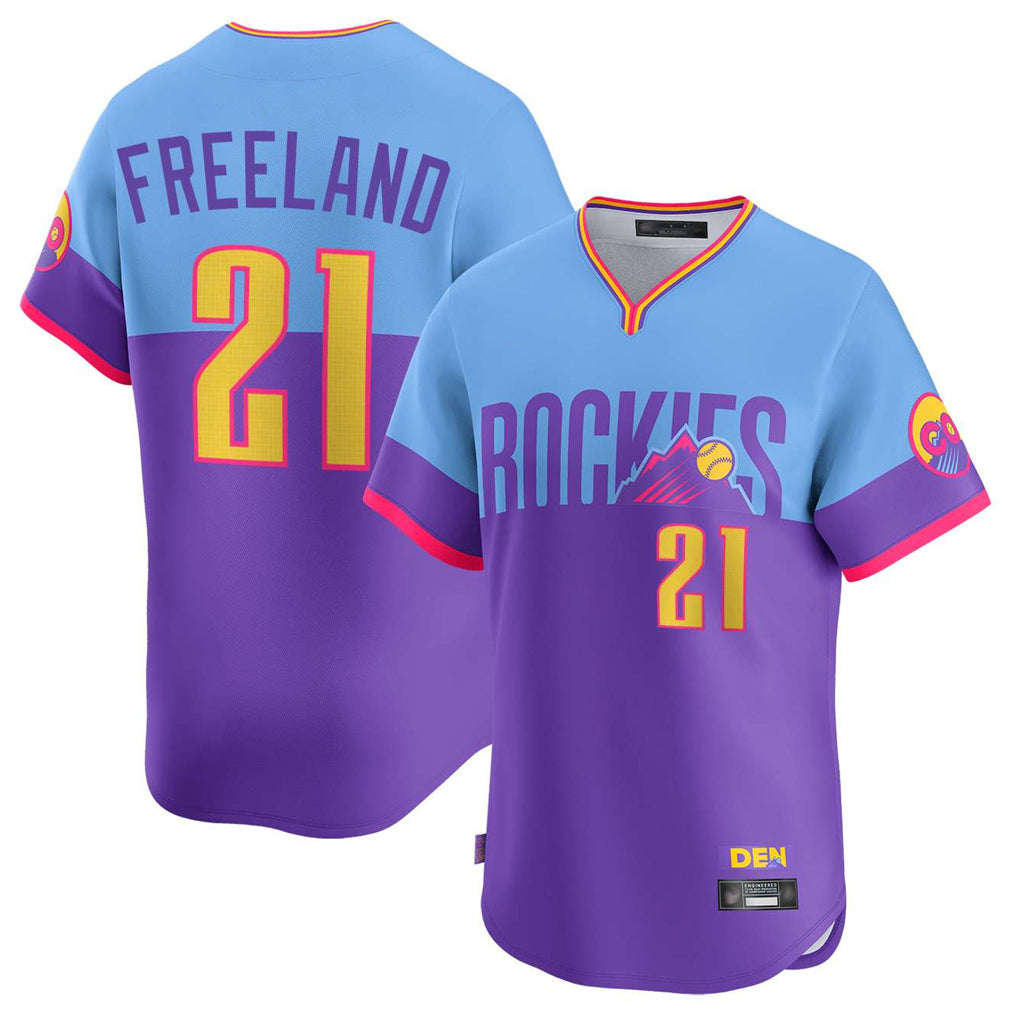 Ndoa C.Rockies #21 Kyle Freeland Player Purple-Light Blue City Connect Limited Home T-shirt Stitched Jerseys