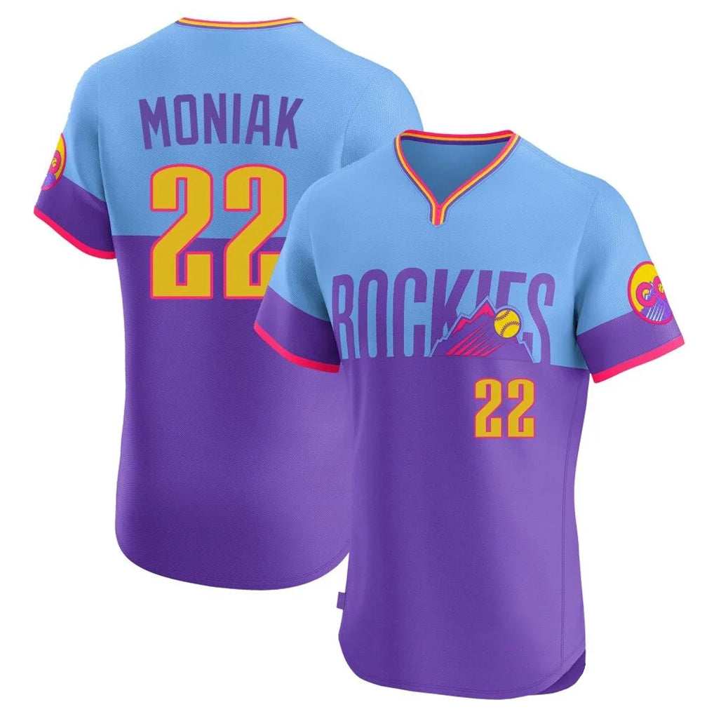 Ndoa C.Rockies #22 Mickey Moniak Player Purple-Light Blue City Connect Limited Elite Home T-shirt Stitched Jerseys