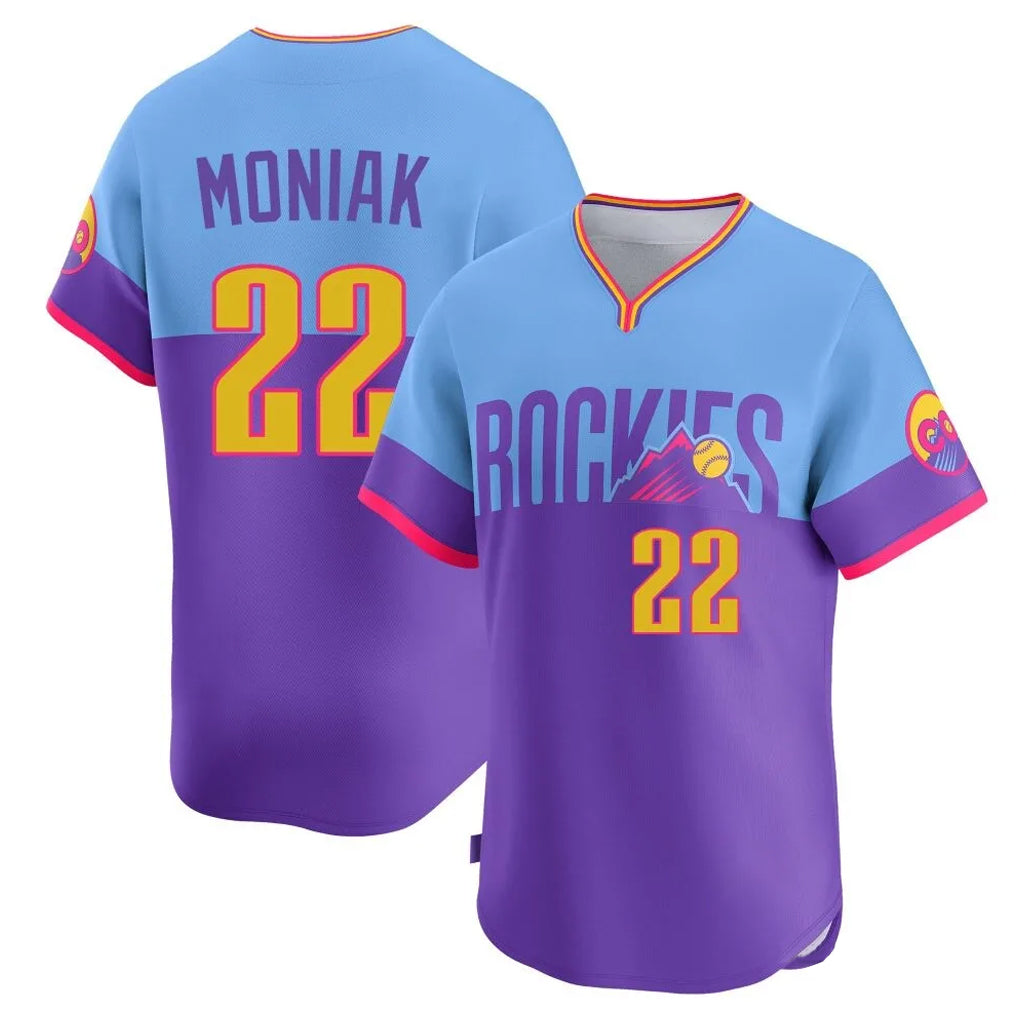 Ndoa C.Rockies #22 Mickey Moniak Player Purple-Light Blue City Connect Limited Home T-shirt Stitched Jerseys