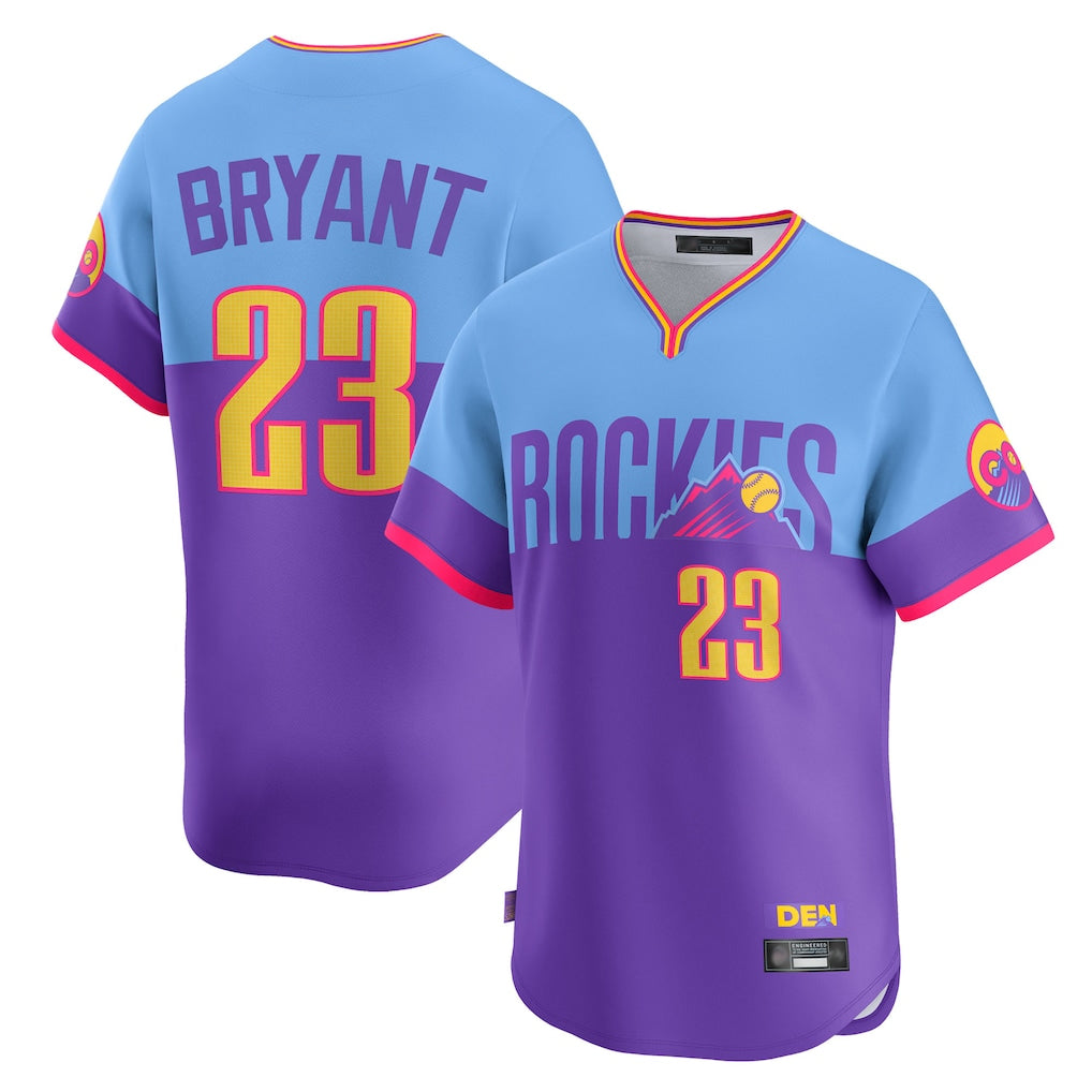 Ndoa C.Rockies #23 Kris Bryant Player Purple-Light Blue City Connect Limited Home T-shirt Stitched Jerseys