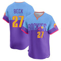 Ndoa C.Rockies #27 Jordan Beck Player Purple-Light Blue City Connect Limited Home T-shirt Stitched Jerseys